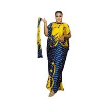 Vestido kaftan com gola redonda, vestido elegante com manga morcego e lenço, roupas femininas