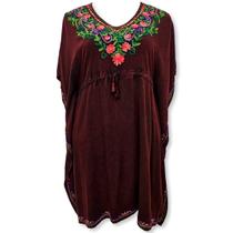 Vestido Kaftan Curto liso com Bordados Indianos Florais