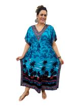 Vestido Kaftan Indiano Longo Estampa Coqueiro Plus Size 0128