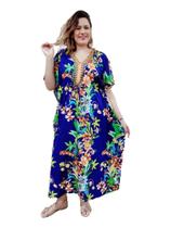 Vestido Kaftan Indiano Longo Estampa Floral Plus Size 229 - Sarat Moda Indiana