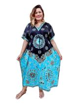 Vestido Kaftan Indiano Longo Estampado Plus Size 234 - Sarat Moda Indiana