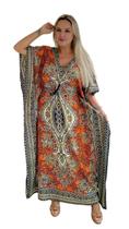 Vestido Kaftan Indiano Longo Estampado Plus Size - Cod. 1207