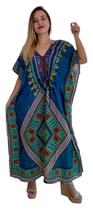 Vestido Kaftan Indiano Longo Estampado Plus Size - Cod. 19003