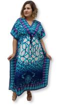 Vestido Kaftan Indiano Longo Plus Size Estampa Onça 8569 - Sarat Moda Indiana
