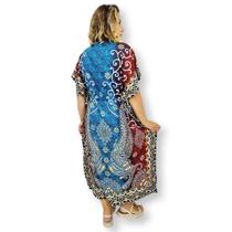 Vestido Kaftan Indiano Plus Size Estampa Flores e Arabesco