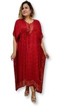 Vestido Kaftan Longo Indiano Viscose Liso Dourado Plus Size