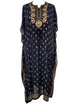 Vestido Kaftan Longo Indiano Viscose Liso Dourado Plus Size