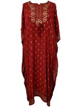 Vestido Kaftan Longo Indiano Viscose Liso Dourado Plus Size