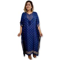 Vestido Kaftan Longo Indiano Viscose Liso Dourado Plus Size