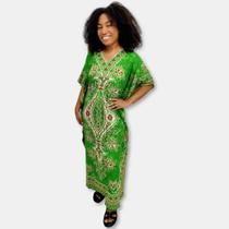 Vestido Kaftan Longo Plus Size Estampado Flores e Arabescos Vestido Kaftan Longo Plus Size Estampado Flores e Arabescos