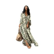 Vestido Kaftan plus Size Com Decote Em V, Saída De Praia Maxi Para Mulheres