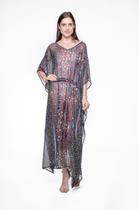 Vestido Kaftan Saida de Praia Longo Bata Crepe Estampado