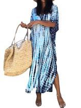 Vestido Kaftan SMUDGE Life para mulheres plus size azul praia preto