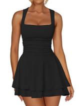 Vestido Kaximil Mini Preto com Decote Quadrado e Barra com Babados P Vestido Kaximil Mini Preto com Decote Quadrado e Barra com Babados P