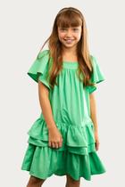 Vestido Kelly Menina Verde Algodão Infantil Juvenil