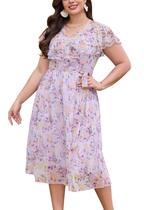 Vestido Keluummi Plus Size Summer Midi Floral Mesh Purple Vestido Keluummi Plus Size Summer Midi Floral Mesh Purple