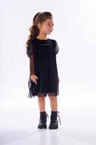 Vestido Kiki Xodó Preto Luxo Manga Comprida Tule 2100070