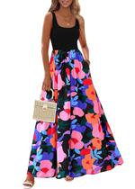 Vestido KIRUNDO 2025 longo maxi boho floral sem mangas preto M