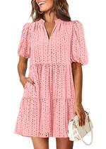 Vestido KIRUNDO Eyelet Summer para mulheres com decote em V Shift rosa