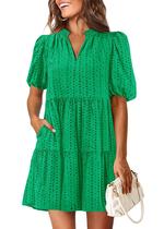 Vestido KIRUNDO Eyelet Summer para mulheres com decote em V, verde, tamanho M