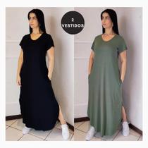 Vestido Kit com 2 Plus Size Longo Camisão Confortável Solto Viscolycra