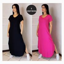 Vestido Kit com 2 Plus Size Longo Camisão Confortável Solto Viscolycra