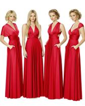 Vestido Kmbridal Infinity Bridesmaid com bolsos conversível vermelho Vestido Kmbridal Infinity Bridesmaid com bolsos conversível vermelho