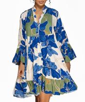 Vestido knowfashionstyle 2025 Fall Boho Floral Blue para mulheres Vestido knowfashionstyle 2025 Fall Boho Floral Blue para mulheres