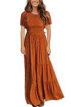 Vestido Kranda Boho Floral Maxi com Corpete Franzido e Manga Borboleta M Vestido Kranda Boho Floral Maxi com Corpete Franzido e Manga Borboleta M