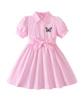 Vestido Kucnuzki Spring para meninas de 6 a 7 anos listrado rosa claro Vestido Kucnuzki Spring para meninas de 6 a 7 anos listrado rosa claro