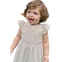 Vestido Kukiê Em Tule Flocado Com Elastano Off White Verão