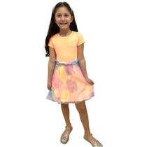 Vestido Kukiê Infantil Arco Íris Tule Laranja Neon