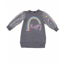 Vestido Kukie Infantil Happy Manga Princesa Cinza