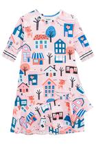 Vestido Kukiê Infantil Meia Manga Casinhas Rosa Inverno