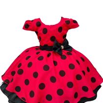 Vestido ladybug joaninha Minnie Festa aniversario bola preta jm0077