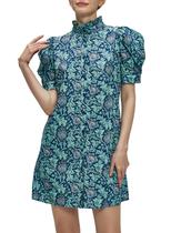 Vestido Ladyful Summer Floral de Manga Curta com Botão Azul Feminino Vestido Ladyful Summer Floral de Manga Curta com Botão Azul Feminino