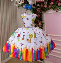 Vestido Lápis Aquarela ABC Branco e Azul Royal - Tecido Tecnosoft