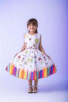 Vestido Lápis Aquarela ABC Branco e Vermelho - Confeccionado em Tecido Misturado