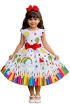 Vestido Lápis Aquarela ABC Branco e Vermelho Marie