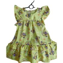 Vestido Lara Infantil Amarelo Claro Com Curuja E Lua Menina Vestido Lara Infantil Amarelo Claro Com Curuja E Lua Menina