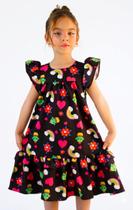 Vestido Lara Infantil Preto Com Kaquitoe Arco Iris Menina Vestido Lara Infantil Preto Com Kaquitoe Arco Iris Menina