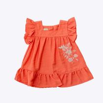 Vestido Laranja Manga Curta Bordado Bebê Menina Vigat 2606