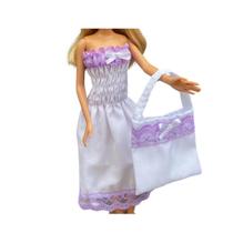 Vestido Lastex Curto Branco com Lilás Veste Boneca Vestido Lastex Curto Branco com Lilás Veste Boneca