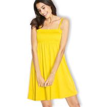 Vestido Lastex Feminino Amarelo Verão Casual Curto