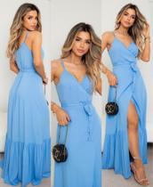 vestido laura azul claro longo de alcinha -TAMANHO M
