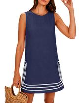Vestido Lentta feminino de verão, boho, linha A, minivestido azul marinho Vestido Lentta feminino de verão, boho, linha A, minivestido azul marinho