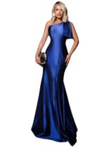 Vestido Lídia Azul Royal Acetinado - Um Ombro - Longo Festa Vestido Lídia Azul Royal Acetinado - Um Ombro - Longo Festa