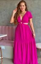 Vestido Lídia longo tecido duna tamanho único veste até 48 na cor rosa Vestido Lídia longo tecido duna tamanho único veste até 48 na cor rosa