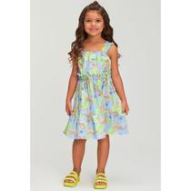 Vestido Light Blue Estampa de Onça e Folhagem -Bambollina Vestido Light Blue Estampa de Onça e Folhagem -Bambollina