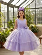 Vestido Lilás Busto Drapeado Aplique Laço Damas Formatura Apresentação